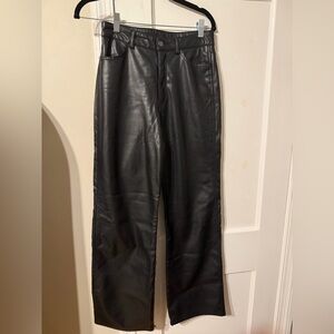 Garage Black Faux Leather Wide Leg Trousers